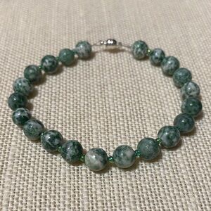 Elegant Natural Green tree agate gemstone Beaded 8” Bracelet